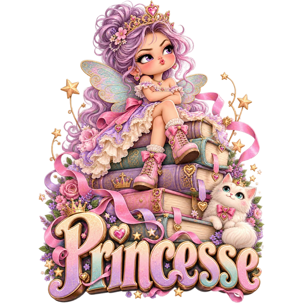 Petite princesse fée ailes livres chat