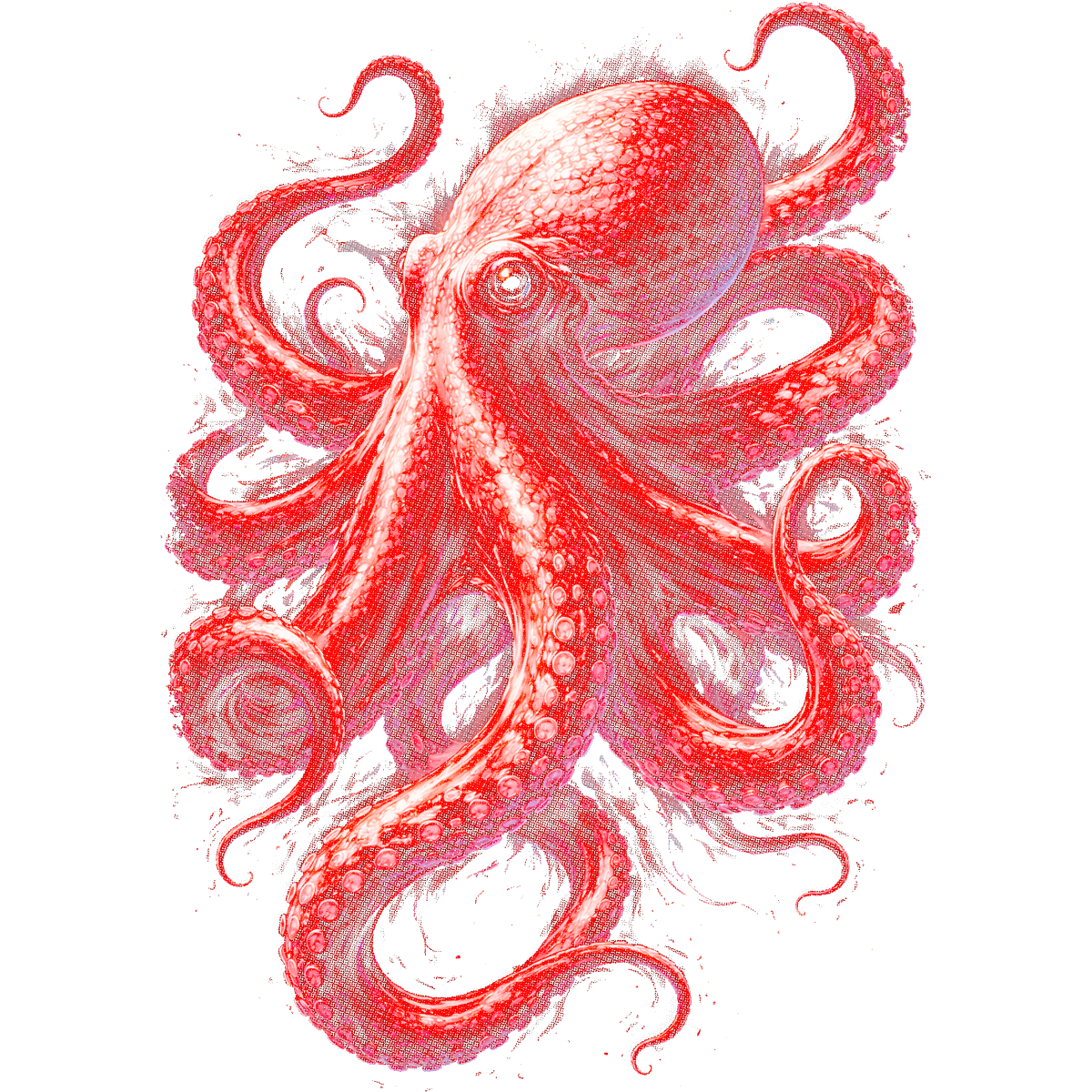 Pieuvre rouge dessin détaillé art graphique