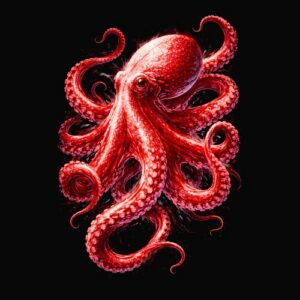 Pieuvre rouge dessin détaillé art graphique