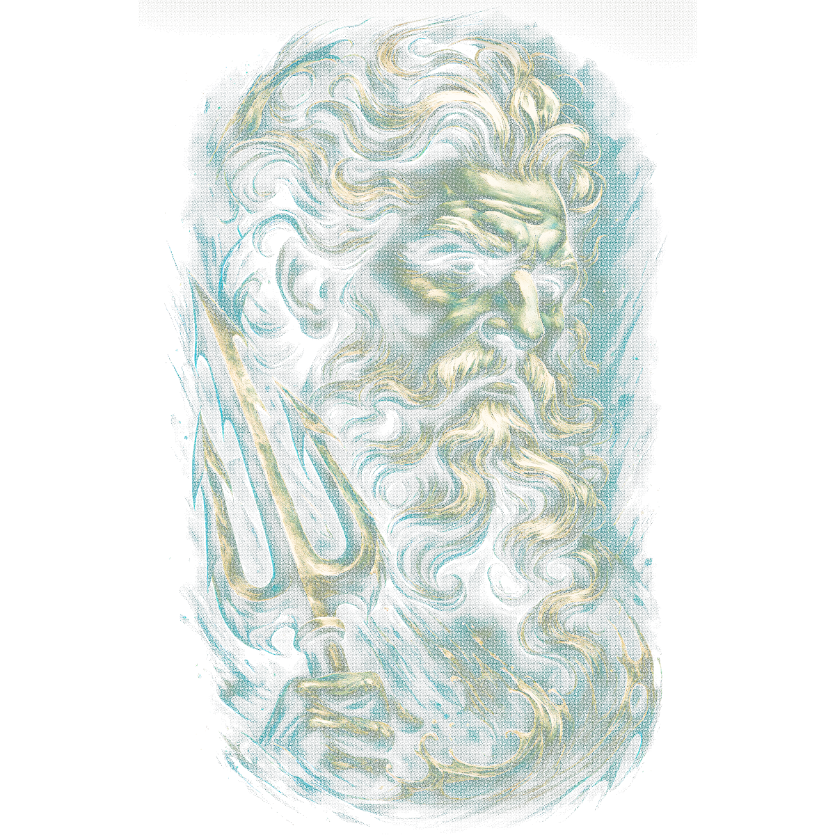 Portrait ancien homme barbu trident marin