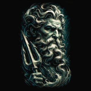 Portrait ancien homme barbu trident marin