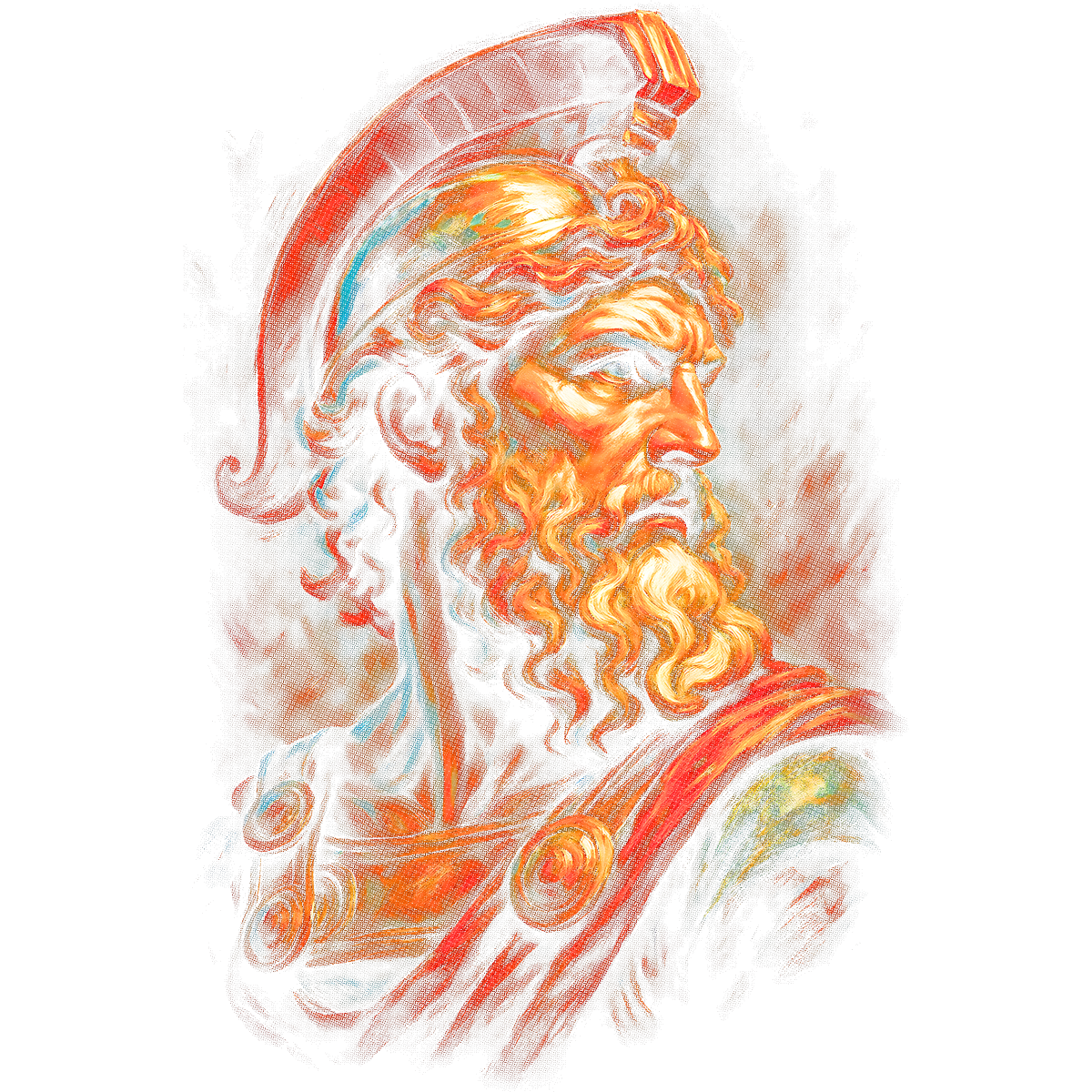 Portrait coloré guerrier casque ancien barbe