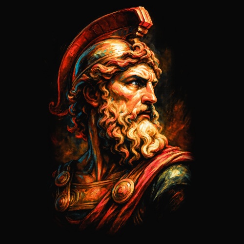 Portrait coloré guerrier casque ancien barbe