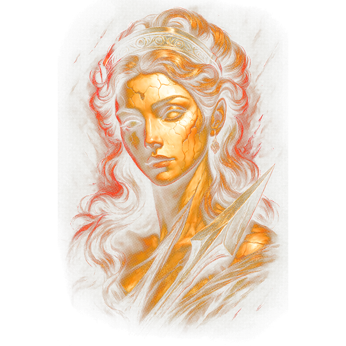 Portrait féminin antique avec lance et auréole