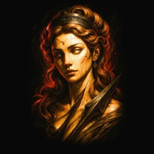 Portrait féminin antique avec lance et auréole
