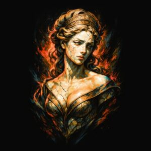 Portrait femme statue craquelée feu