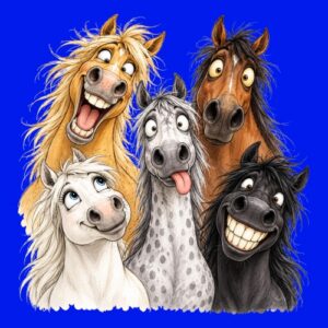 Portraits dessinés chevaux grimaces amusantes