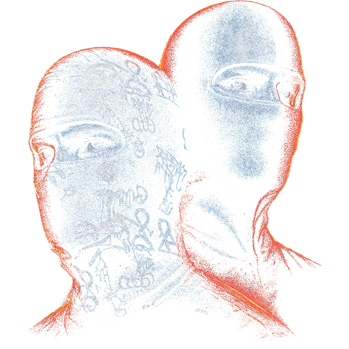 Portraits minimalistes de visages cagoulés