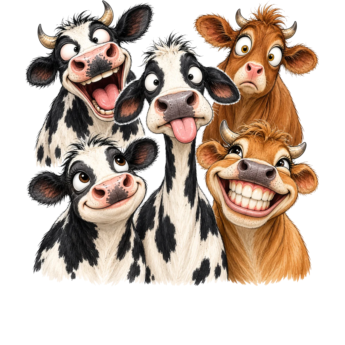 Portraits vaches caricaturales expressions variées