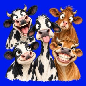 Portraits vaches caricaturales expressions variées