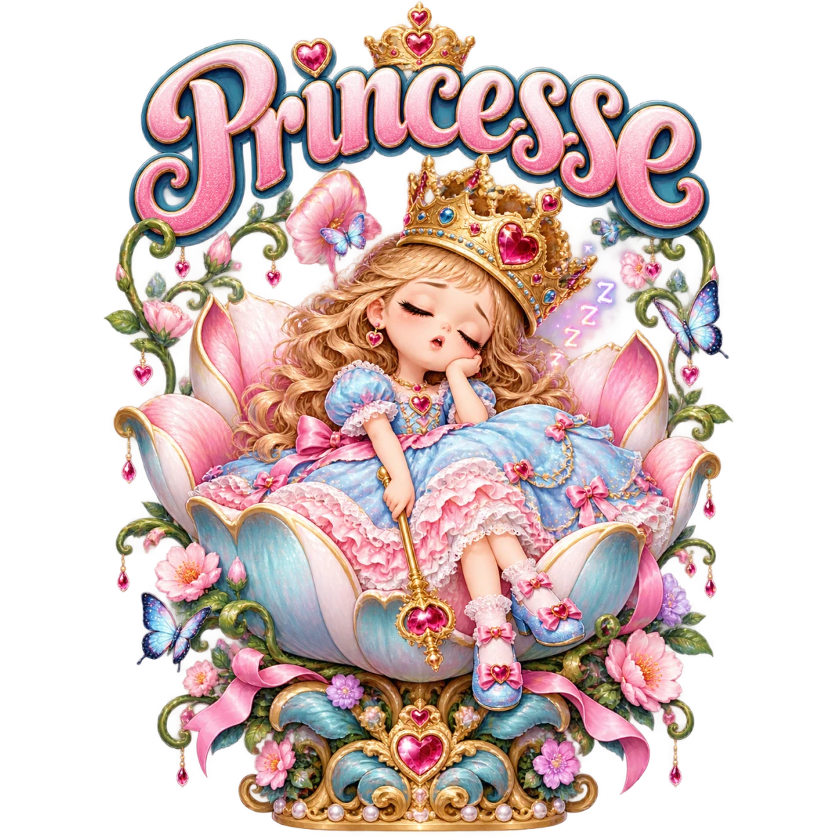 Princesse endormie couronnée fleur papillon