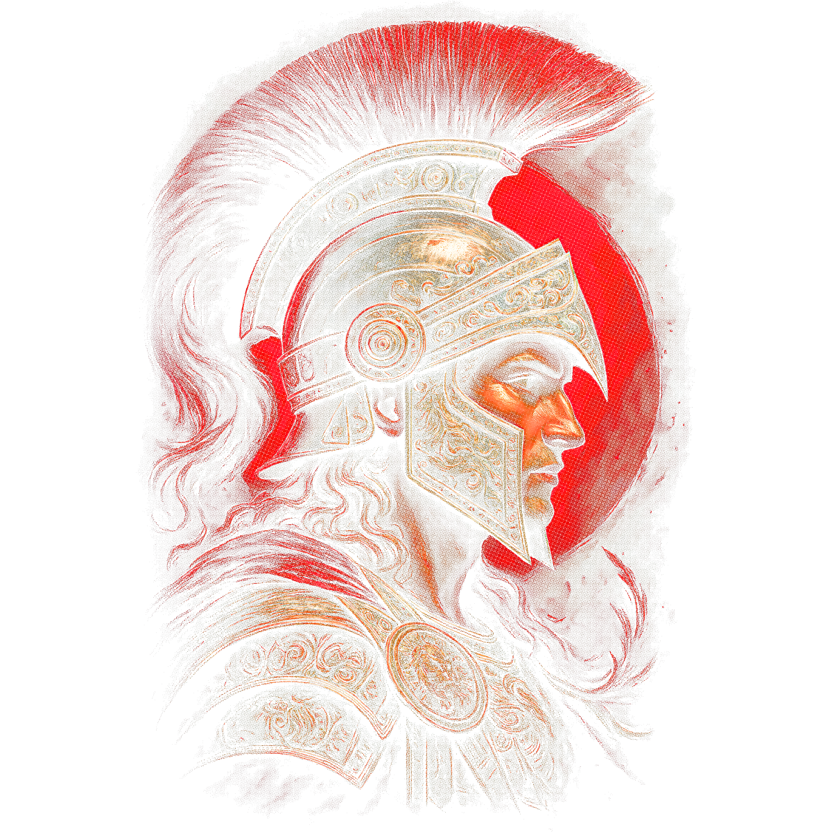 Profil guerrier antique casque plumes rouge