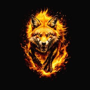 Renard enflammé bondissant vers avant