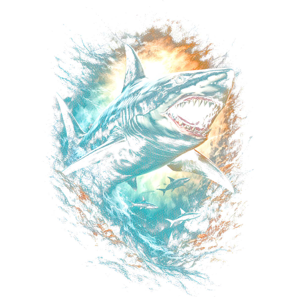 Requin blanc attaquant vague océanique