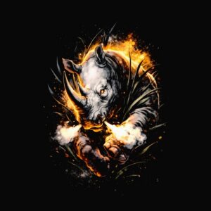 Rhinocéros crachant flammes feu éclatant