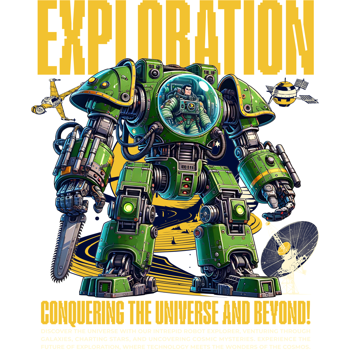 Robot explorateur vert homme casque spatial