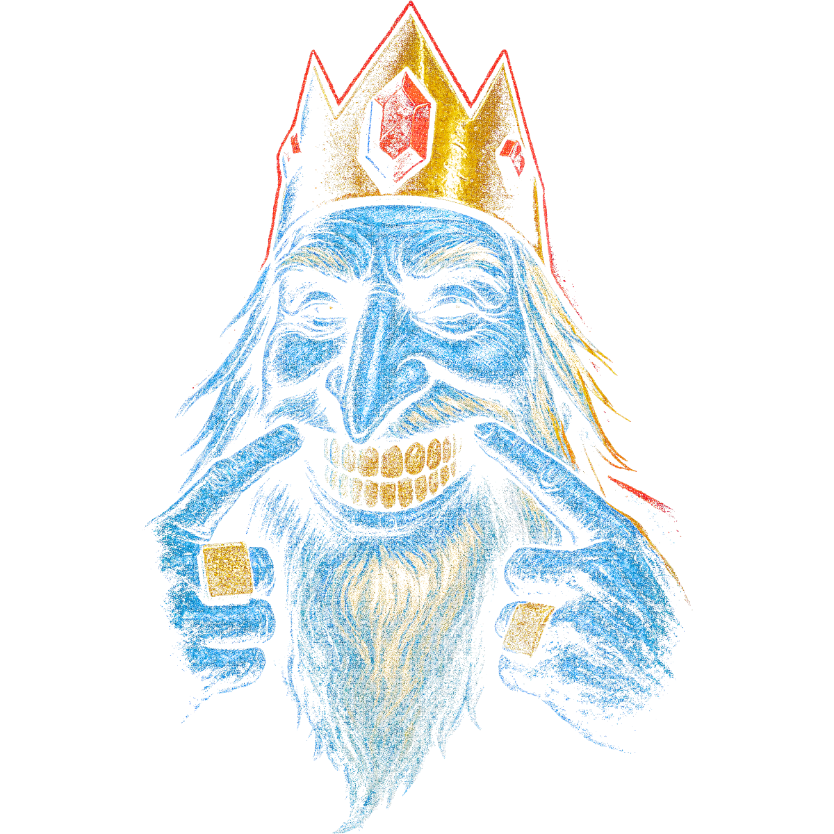 Roi barbu auréolé sourire forcé