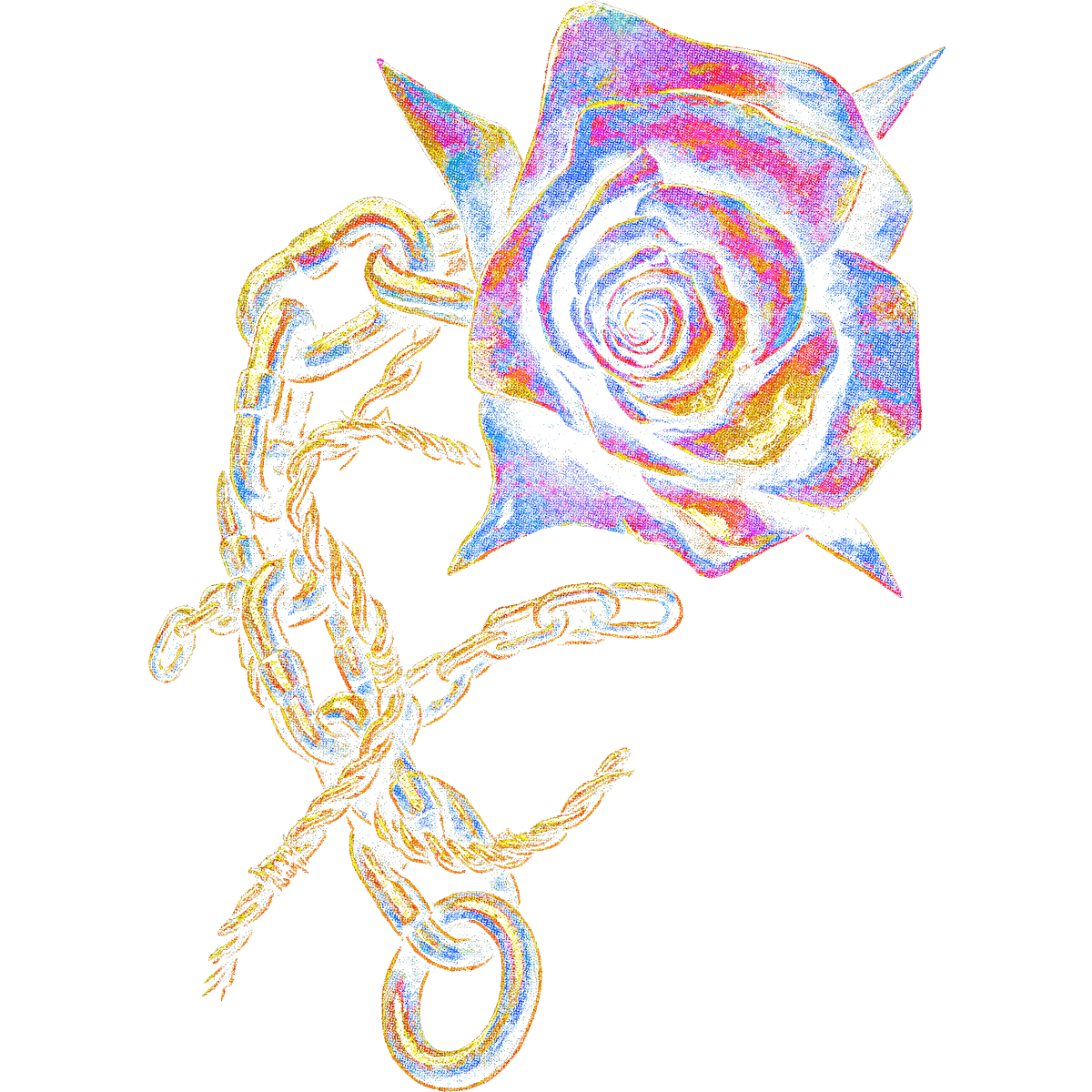 Rose multicolore avec chaîne métallique
