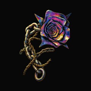 Rose multicolore avec chaîne métallique