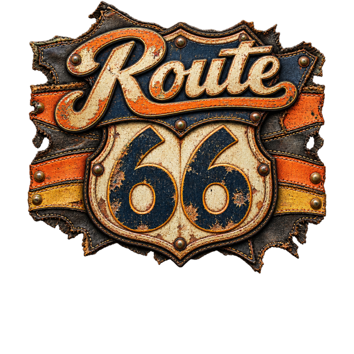 Route66 Ecusson Cuir Bandes Vintage