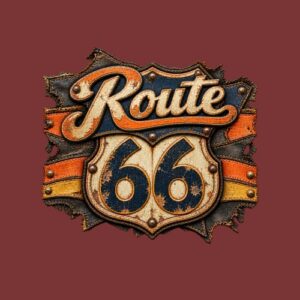 Route66 Ecusson Cuir Bandes Vintage