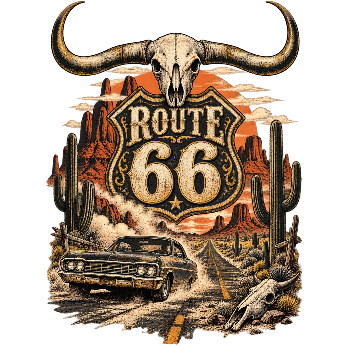 Route66 Embleme Western Crane Vintage