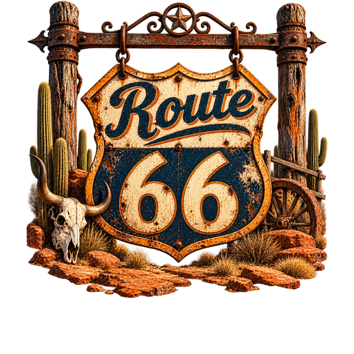 Route66 Enseigne Cactus Crane Western