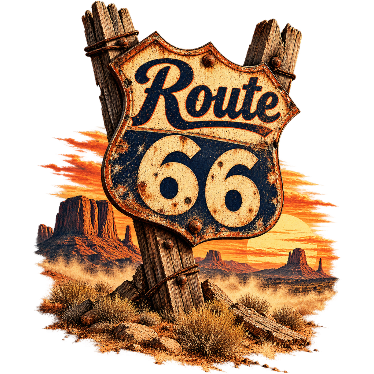 Route66 Panneau Bois Desert Orange