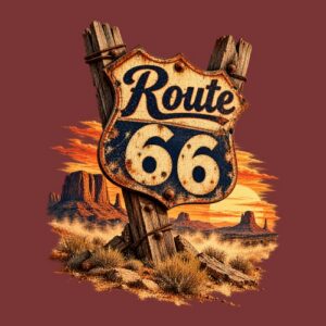 Route66 Panneau Bois Desert Orange