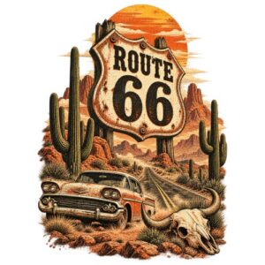 Route66 Panneau Cactus Voiture Americaine