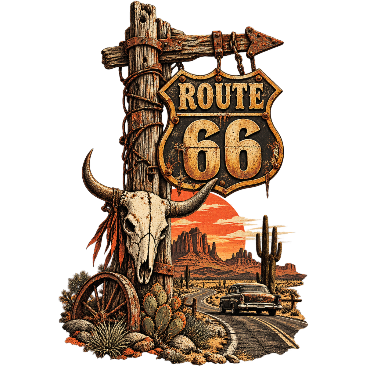 Route66 Panneau Monument Valley Vintage