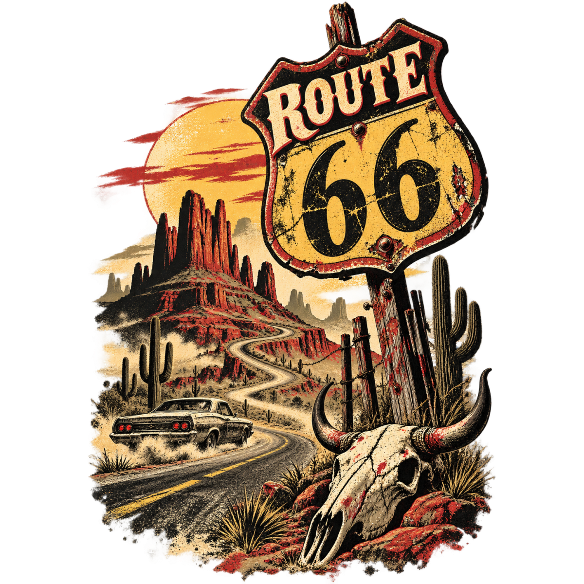 Route66 Roadtrip Montagnes Voiture Retro