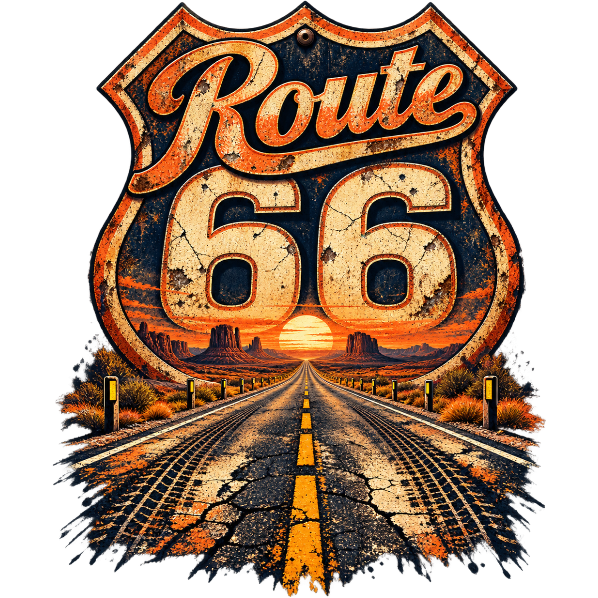 Route66 Route Asphalte Soleil Couchant