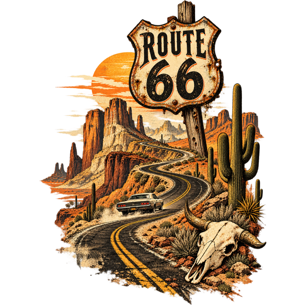 Route66 Route Sinueuse Crane Cactus