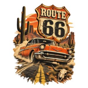 Route66 Voiture Chrome Poussiere Desert