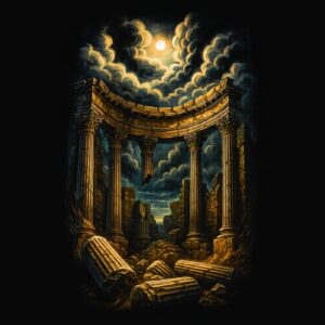 Ruines antiques colonnes ciel nuageux lumineux