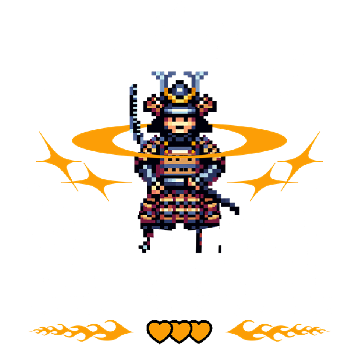Samouraï pixel art armure tourbillon flamme
