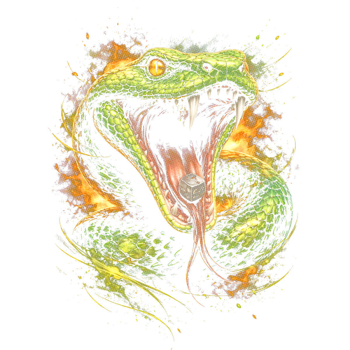 Serpent vert gueule ouverte dé déchaîné