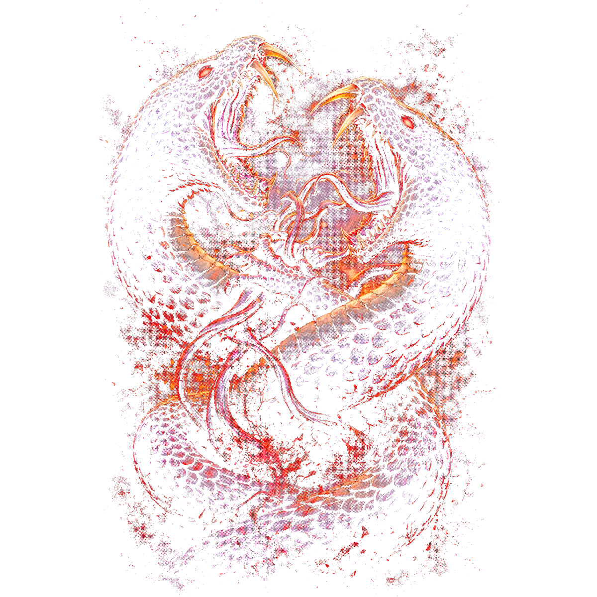 Serpents combattants entrelacés rouges