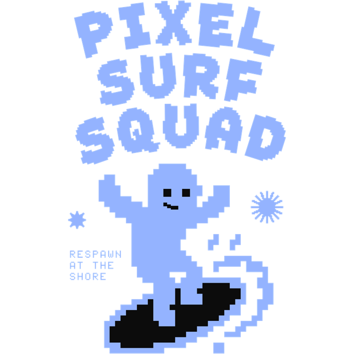 Silhouette pixelisée surfant vague océan