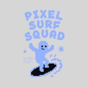 Silhouette pixelisée surfant vague océan