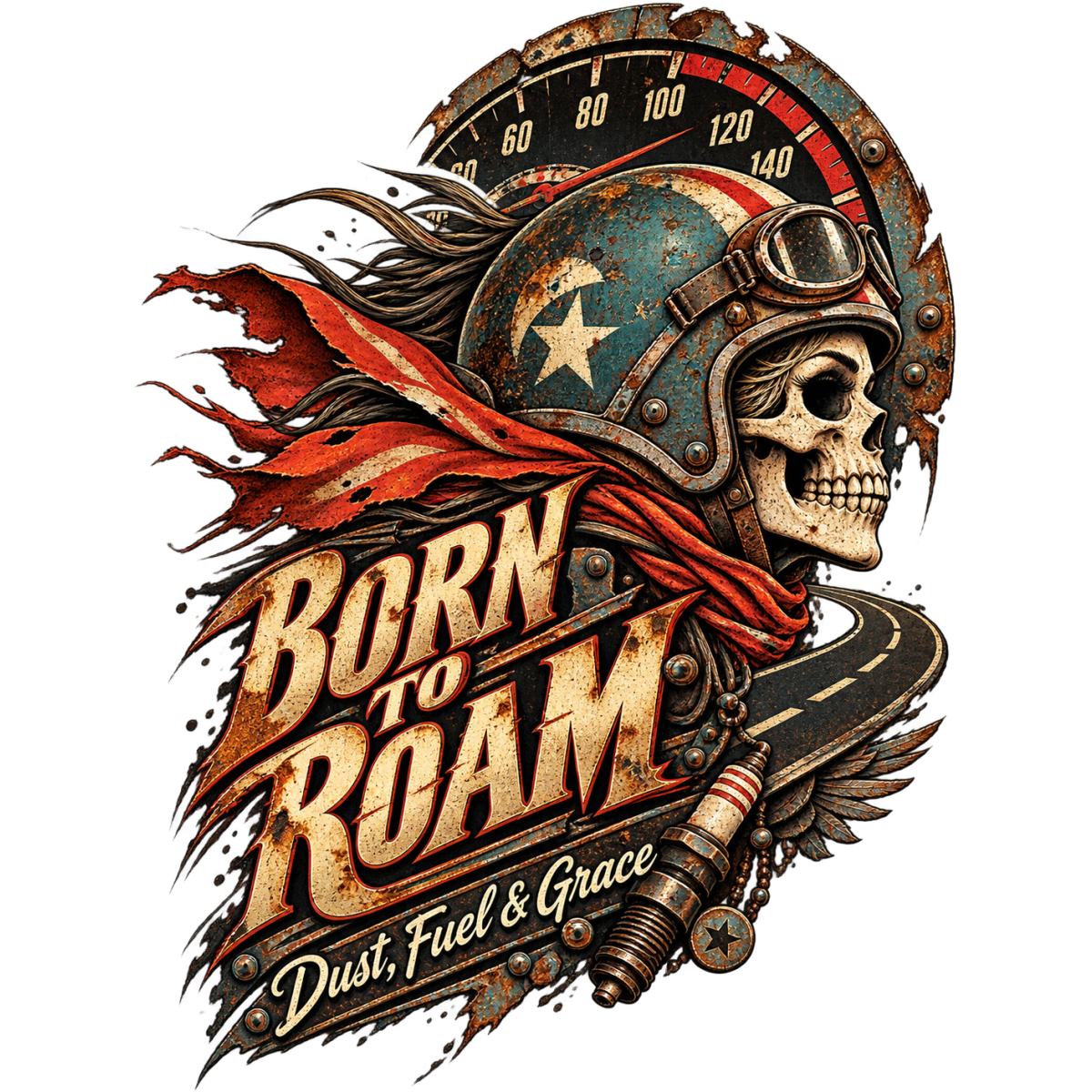 Skull Biker Born Roam