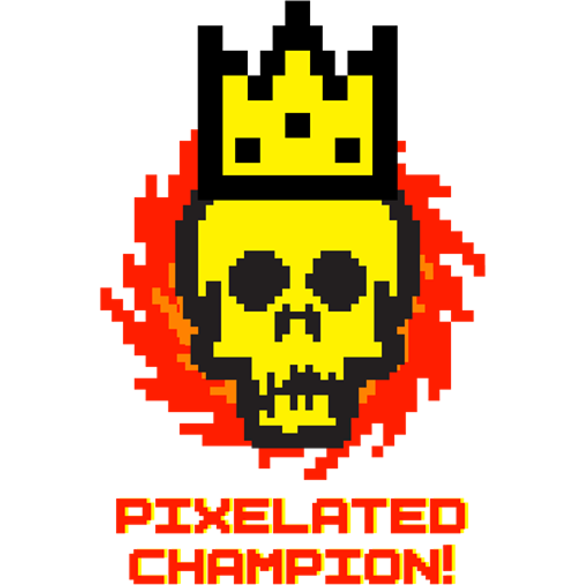 Skull pixel couronne flamme rouge texte pixelisé