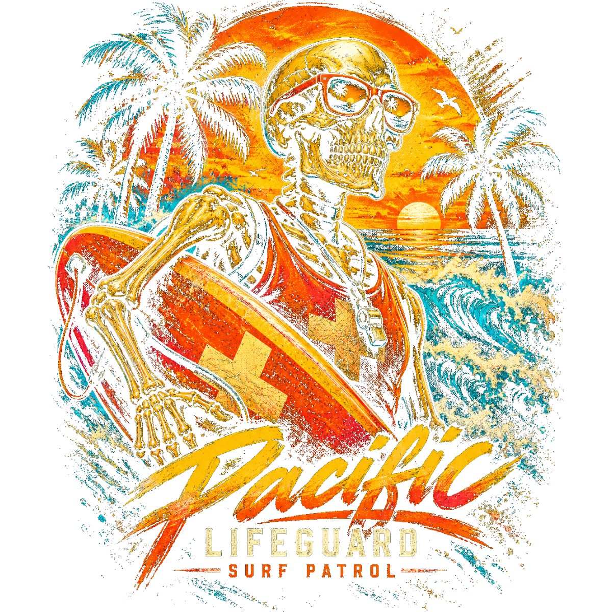 Skull sauveteur surf coucher soleil