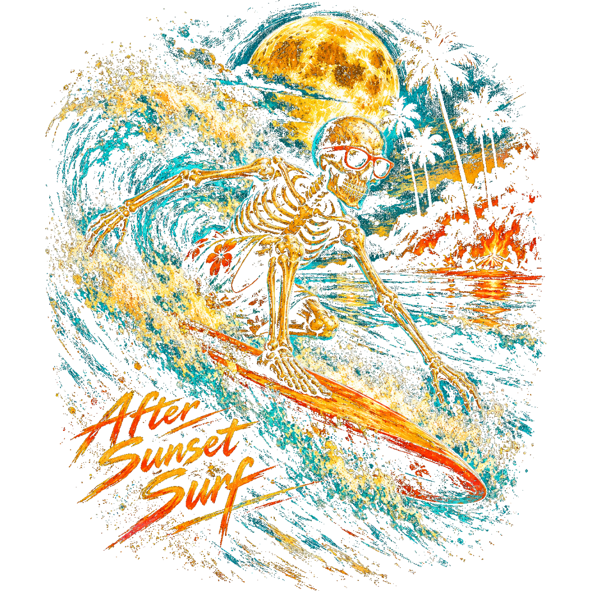 Skull surfant vague coucher soleil