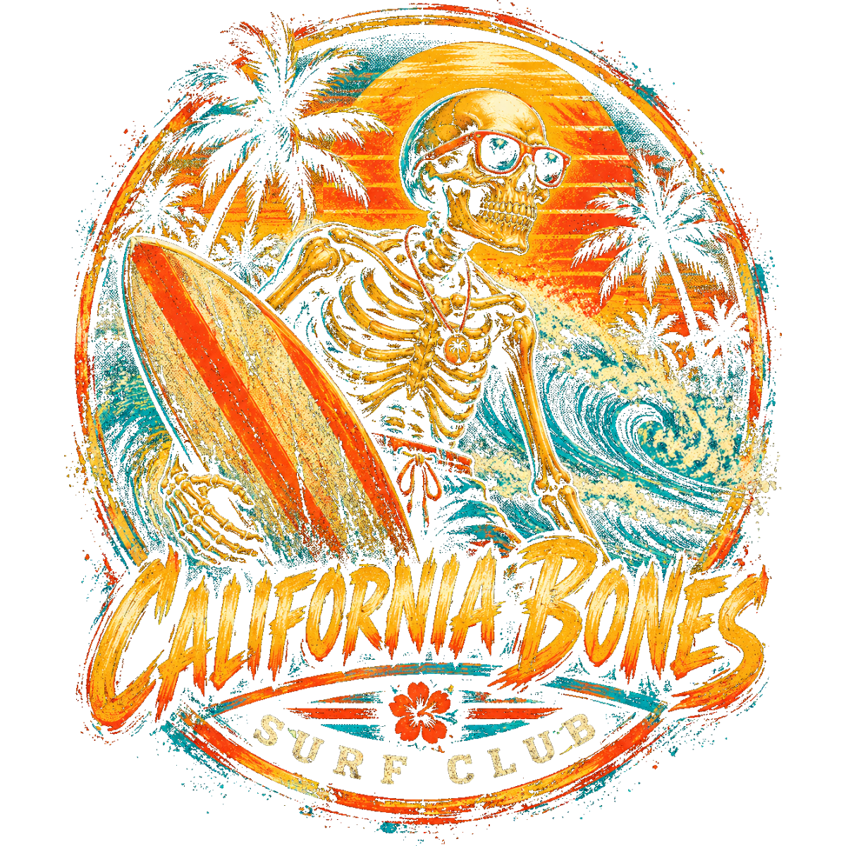 Skull surfeur plage coucher soleil