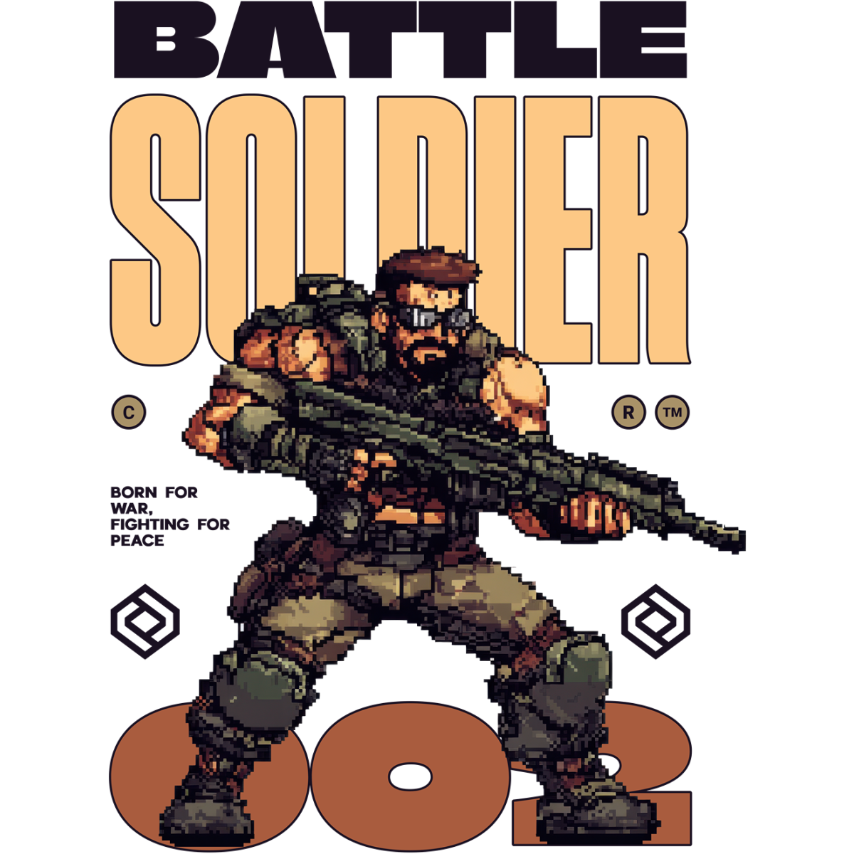 Soldat musclé en pixel art armé