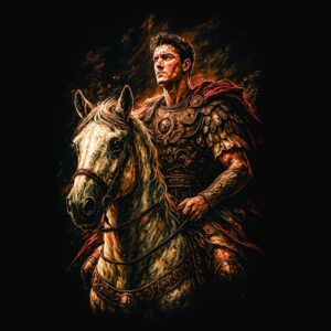 Soldat romain antique cheval armure cape