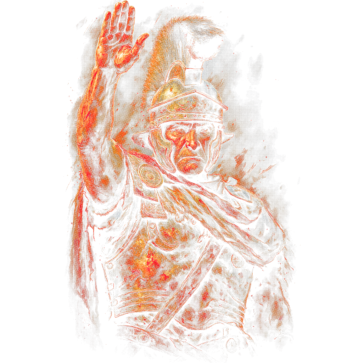 Soldat romain en armure levant la main