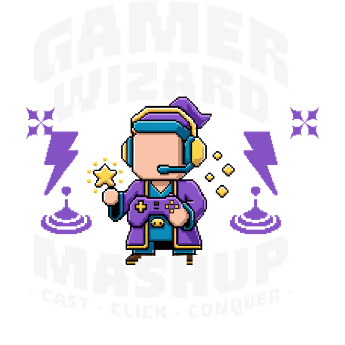 Sorcier pixel art avec manette gaming